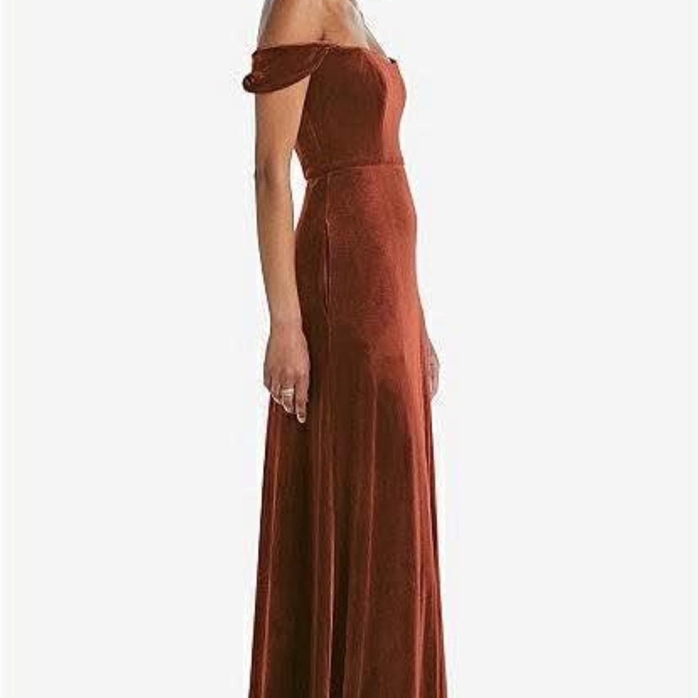 Elegant Off-Shoulder Rust Dress - Picture 2 of 3
